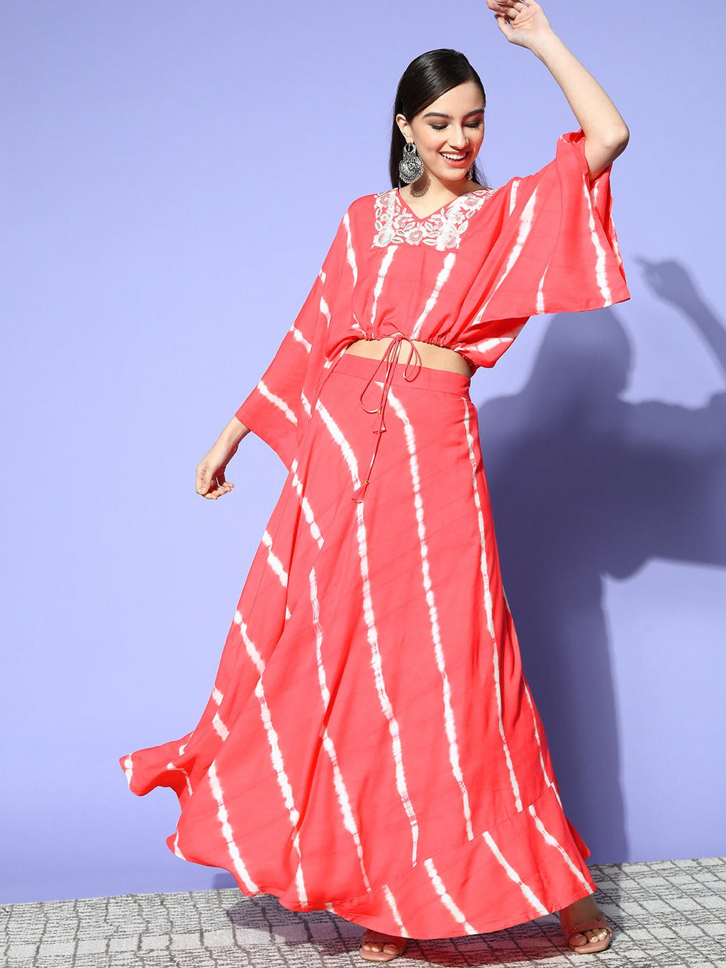 Yufta Women Lehriya Print Top With Skirt