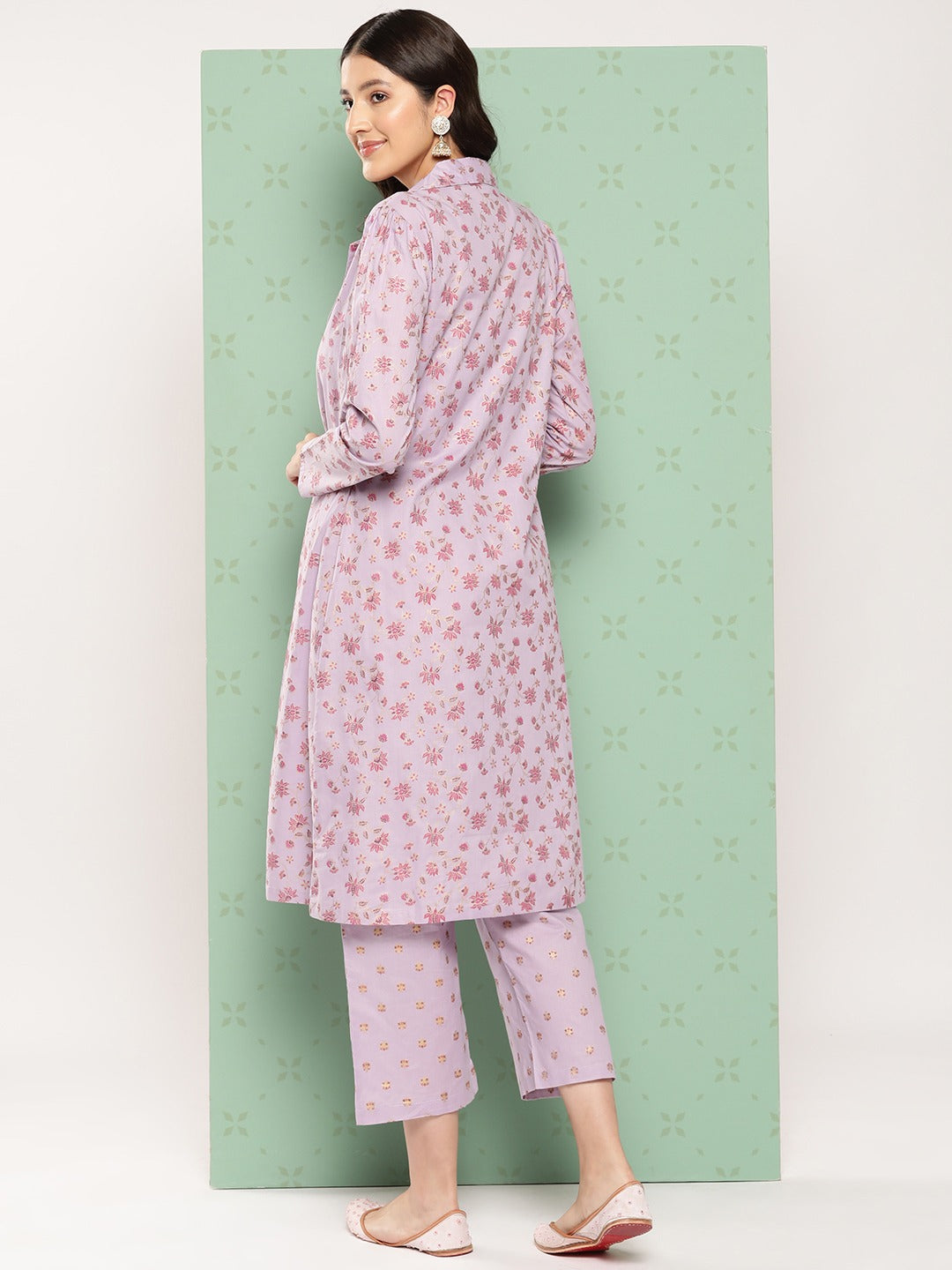 Yufta Women Printed Cotton Top with Trousers with Shrug