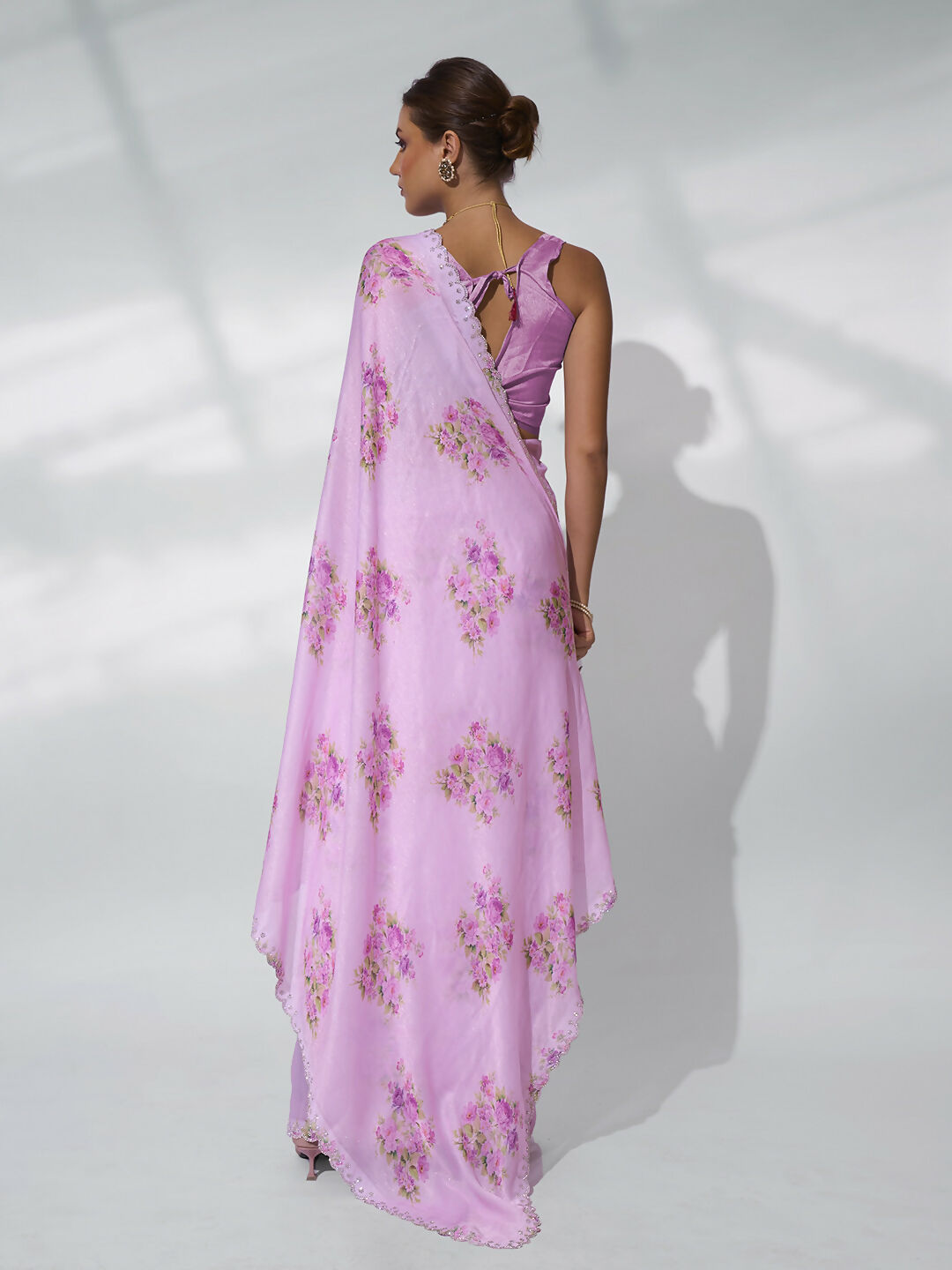 Pink Satin Shimmer Designer Printed Saree - Shezlin