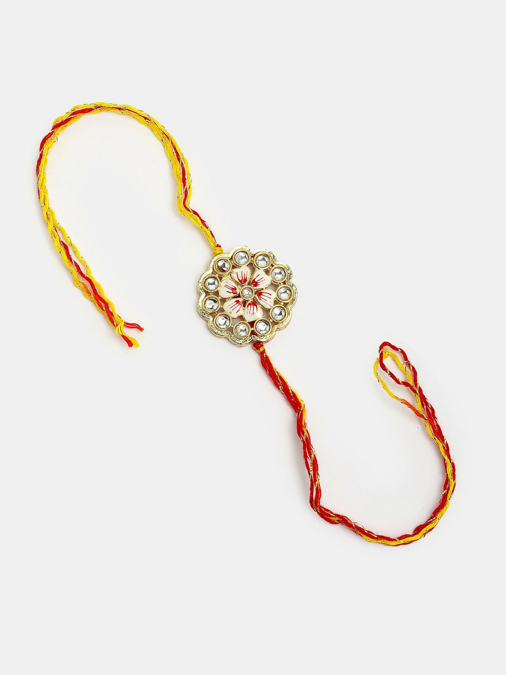 NVR Women & Men Set of 2 Gold Kundan-Studded Bhaiya Bhabhi Rakhi Set With Roli Chawal