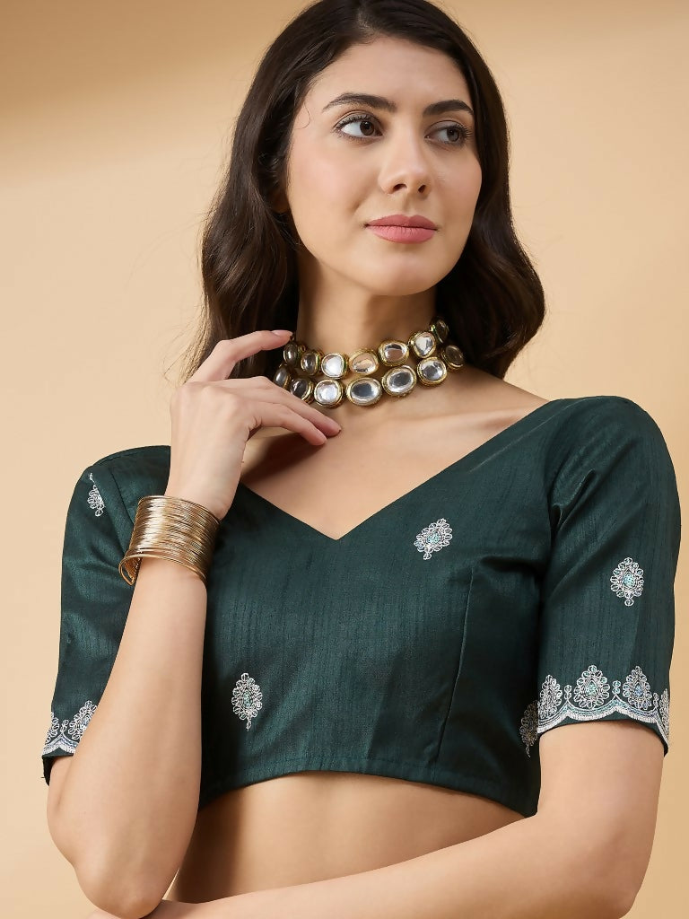 Green Organza Sequence Embroidered Saree with Unstitched Blouse - Satya