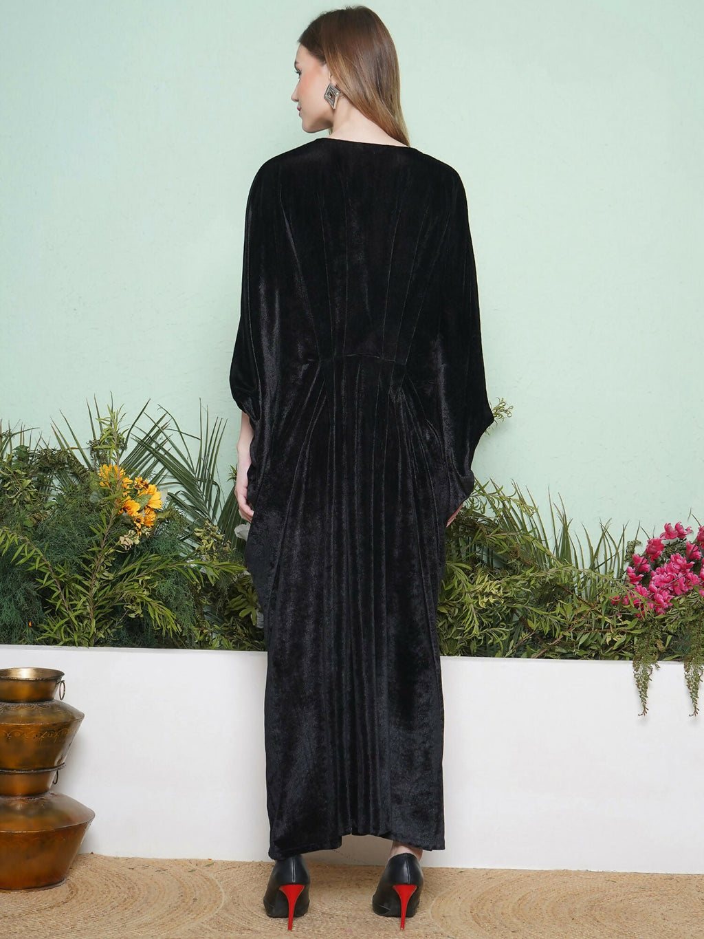 Joban Fashion Black And Maroon Hand Embellished Gown