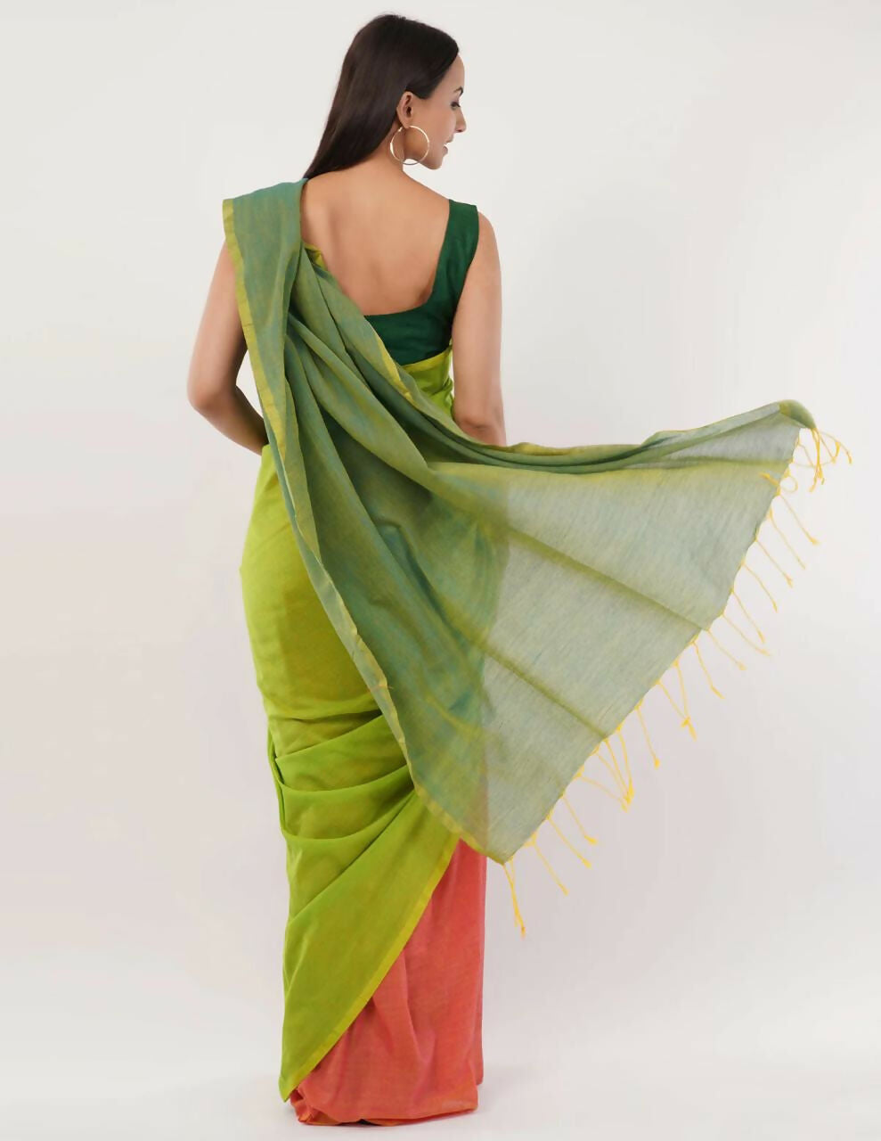 Exclusive Collection Beautiful Khadi Cotton Olive Green Orange Handloom Saree
