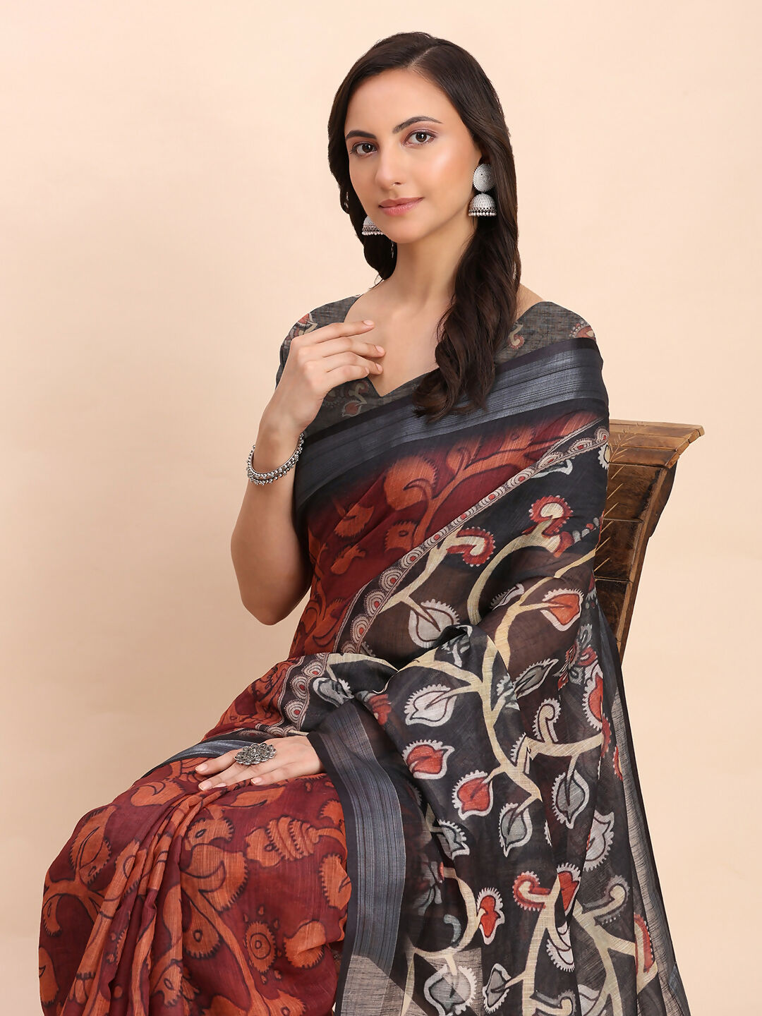 Shree Shyam Fashion Linen Cotton Maroon Saree