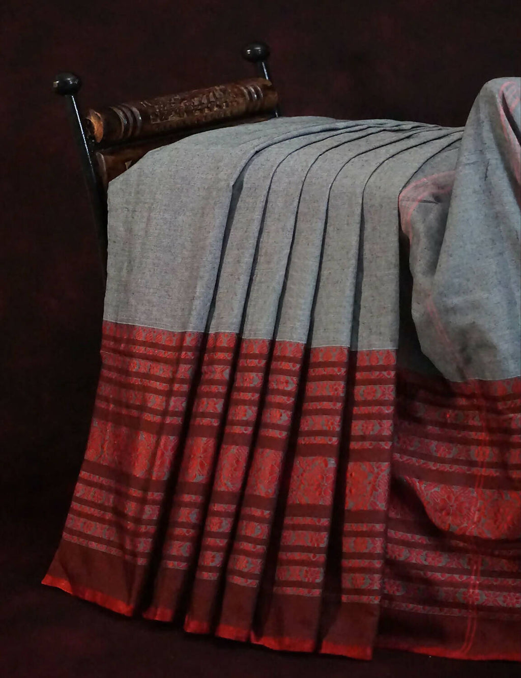 Grey Colour Contrast Thread Border Khadi Cotton Saree By Gayathri Reddy Designer Studio