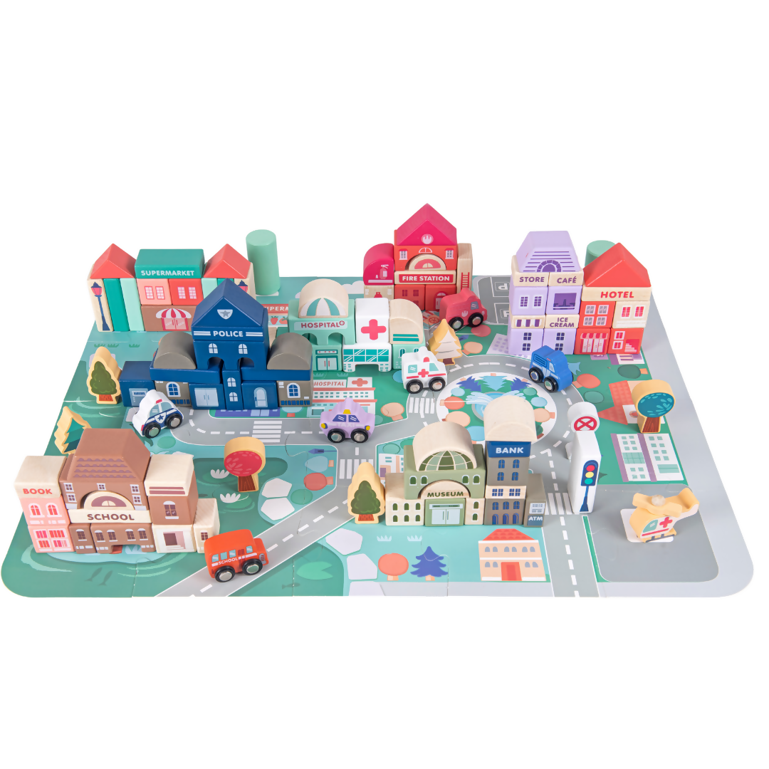 Nesta Toys 115 Pieces Wooden City Building Blocks, Stacking Educational Toys |Building Toys for Creative Play (3+ Years)