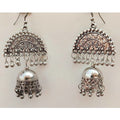 MS Fashion India Half Moon Silver Oxidized Jhumka Pearl Tassel Earrings