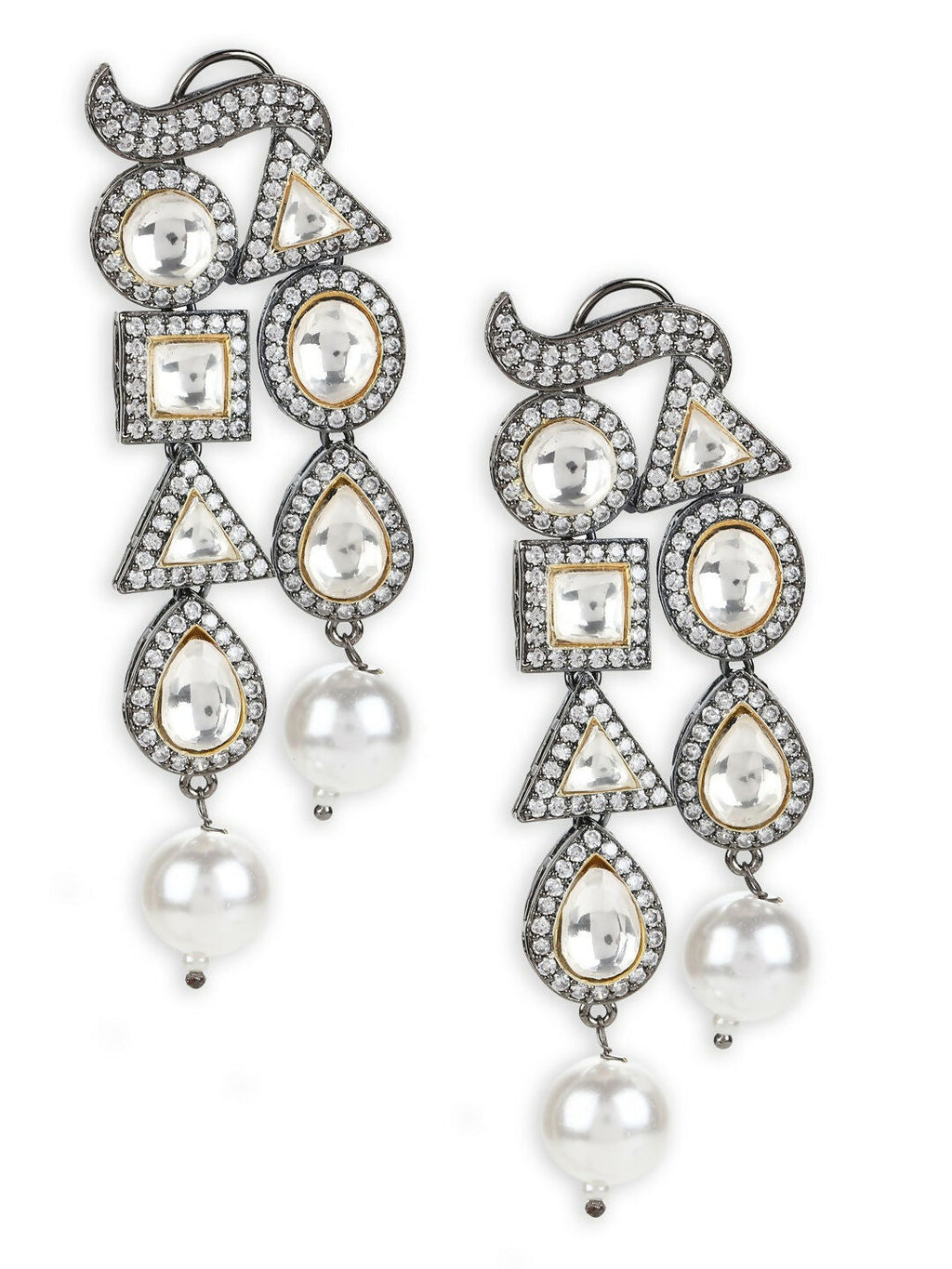 Long Zircon Pearl Danglers- Ruby Raang
