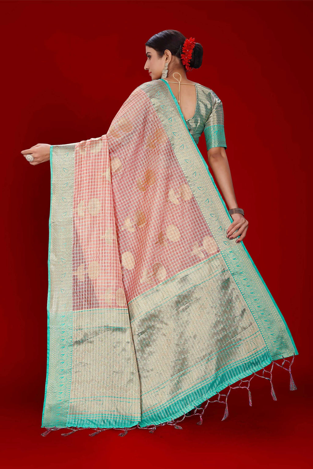 Pink Soft Organza Woven Design Saree With Unstitched Blouse Piece - Zaara