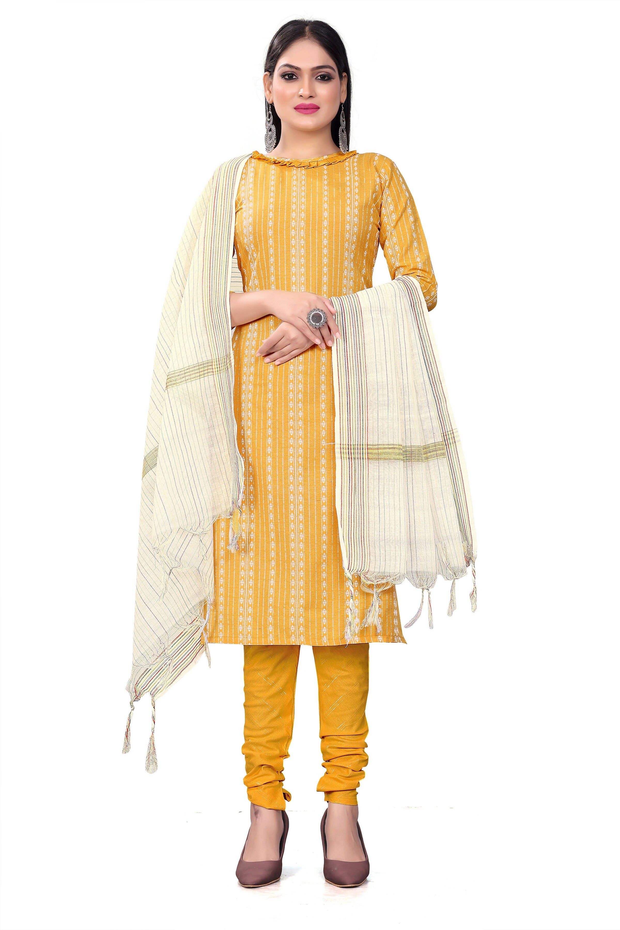 Mustard Cotton Jacquard Woven Unstitched Dress Material - Amara