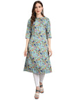 Vamika Rama Green French Crepe Printed Party Wear/Casual Wear Kurti