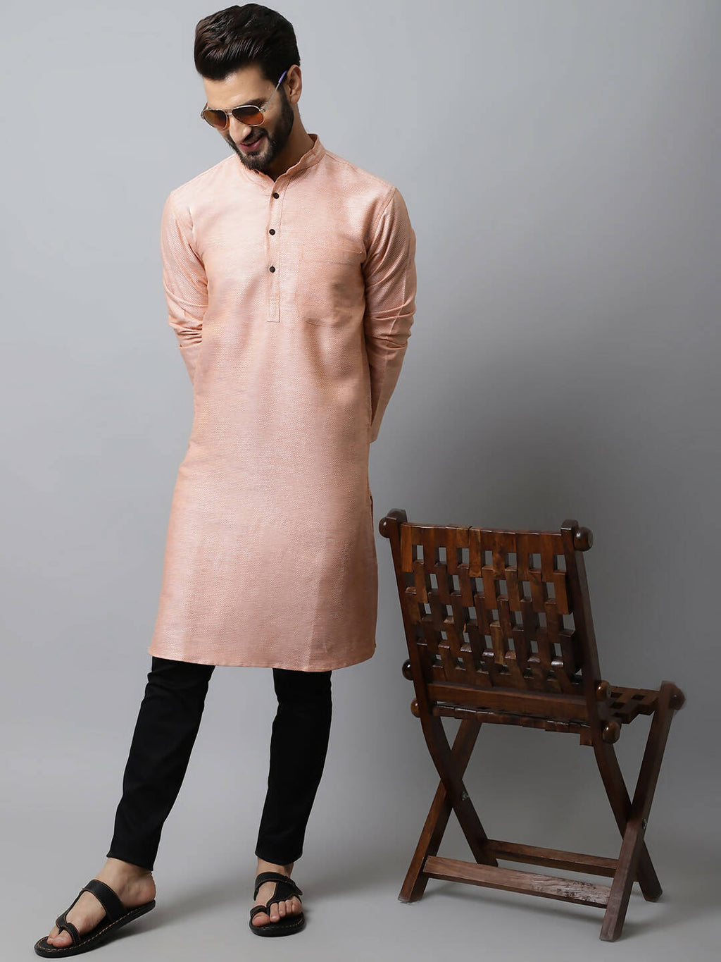 Even Apparels Pink Color Pure Cotton Men's Kurta With Band Collar (SLD1186)