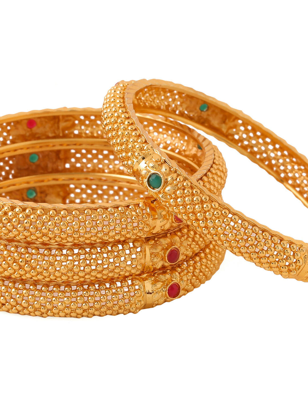 NVR Women's Set of 4 Gold-Polished Traditional Bangles