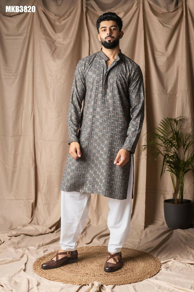 Grey Rayon Thread Embroidery Work Kurta Set - Mahotsav