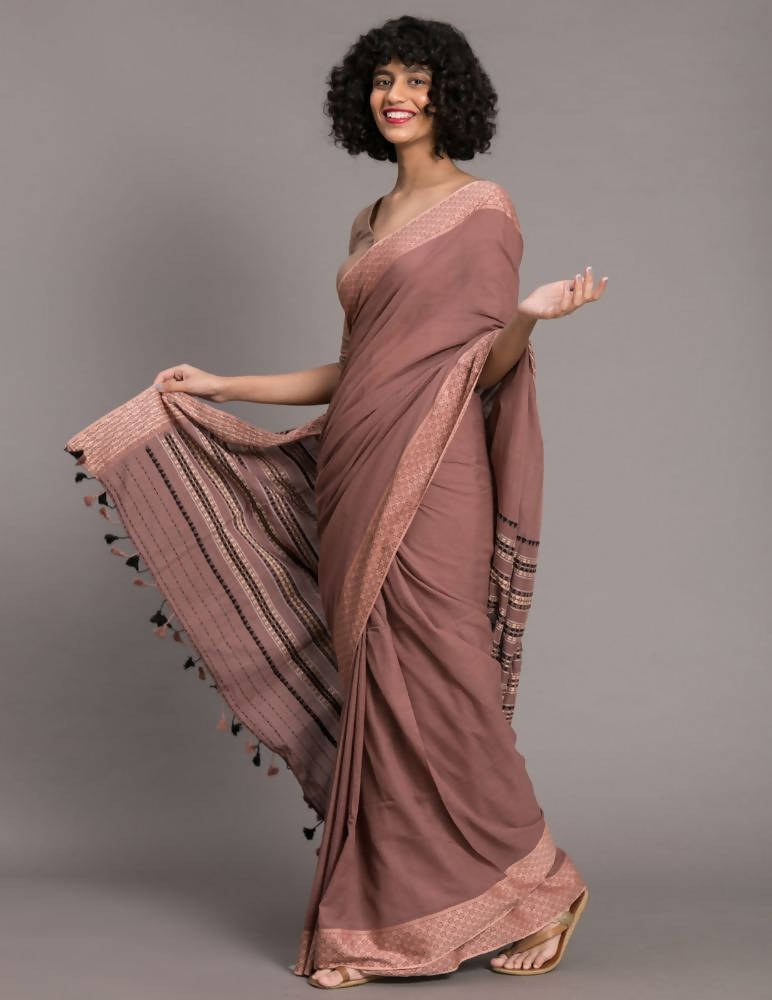 Suta Brown Handloom Pure Cotton Saree