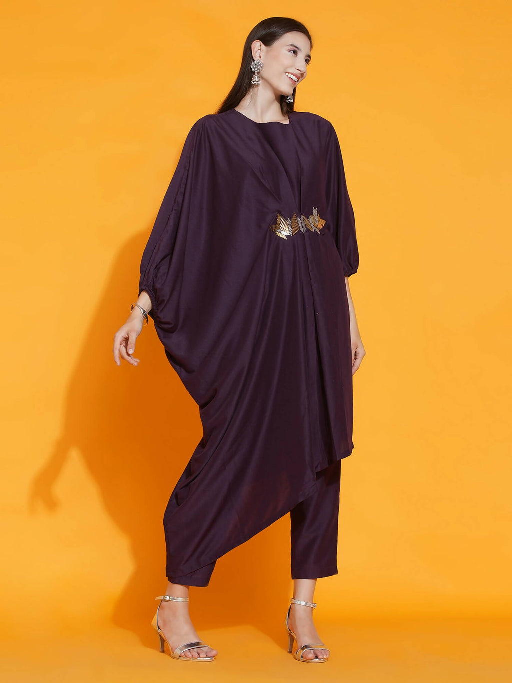 Women Republic Purple Fusion Style Kurta With Hand Embellishment And Pants