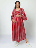 Manet Three Fourth Maternity Dress With Concealed Zipper Nursing Access - Red