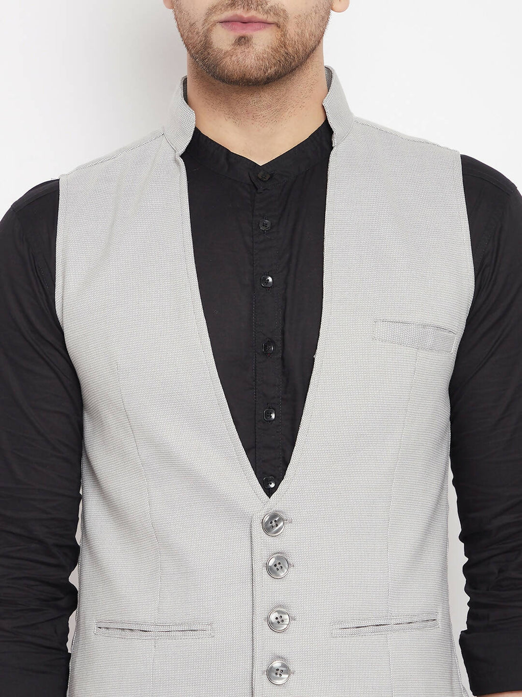Even Apparels Grey Merino Men Woven Nehru Jacket