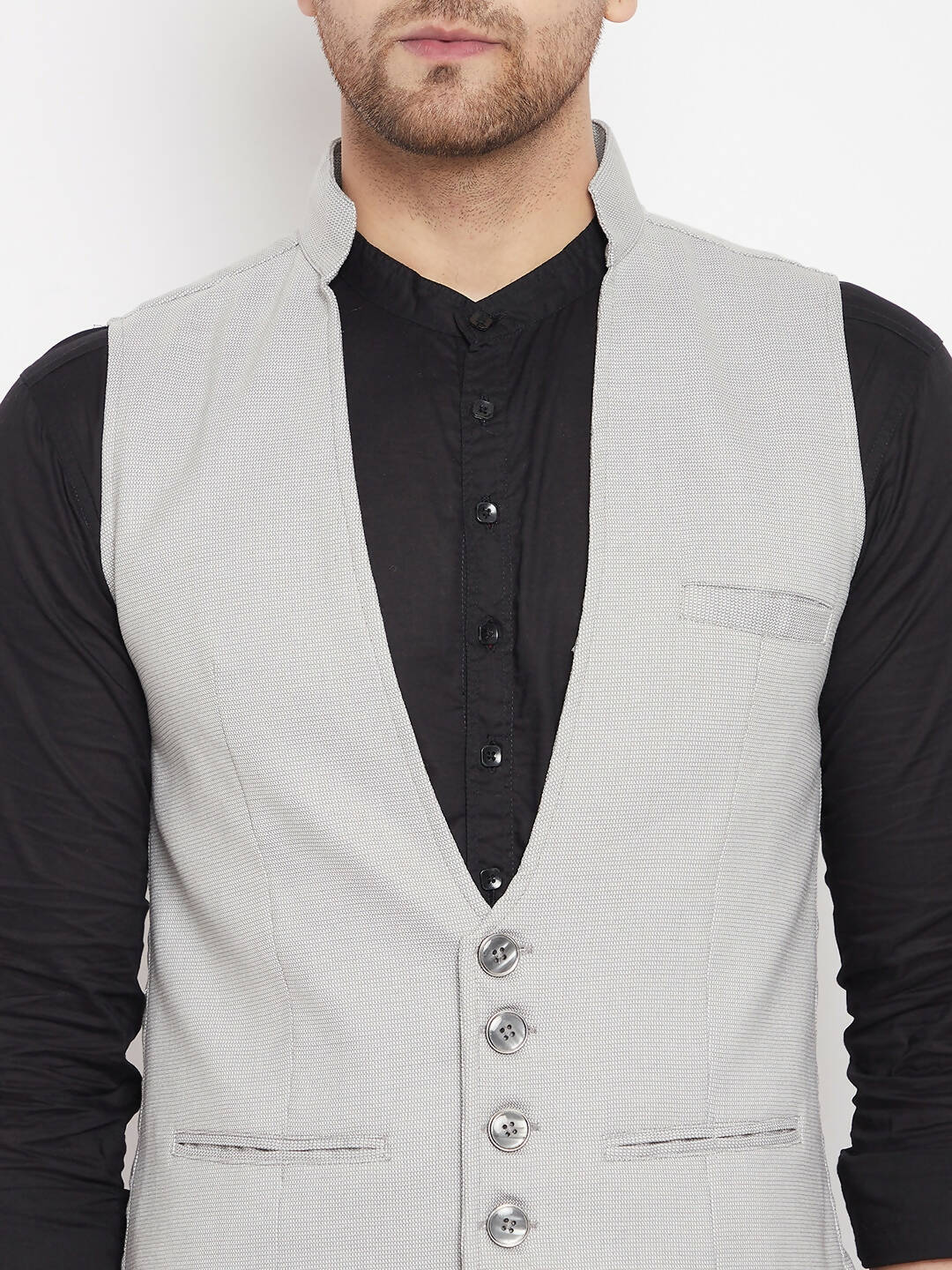 Even Apparels Grey Merino Men Woven Nehru Jacket