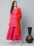 Ahalyaa Pink Crepe Orange khari Print Kurta Sharara Set With Dupatta