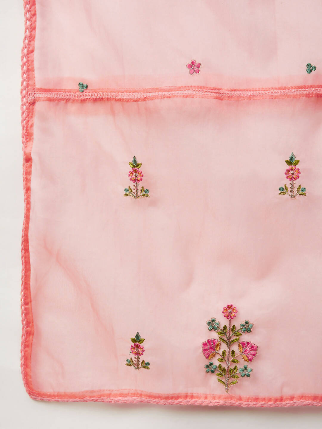 Peach Organza Embroidered Kurta with Bottom & Dupatta - Salimar