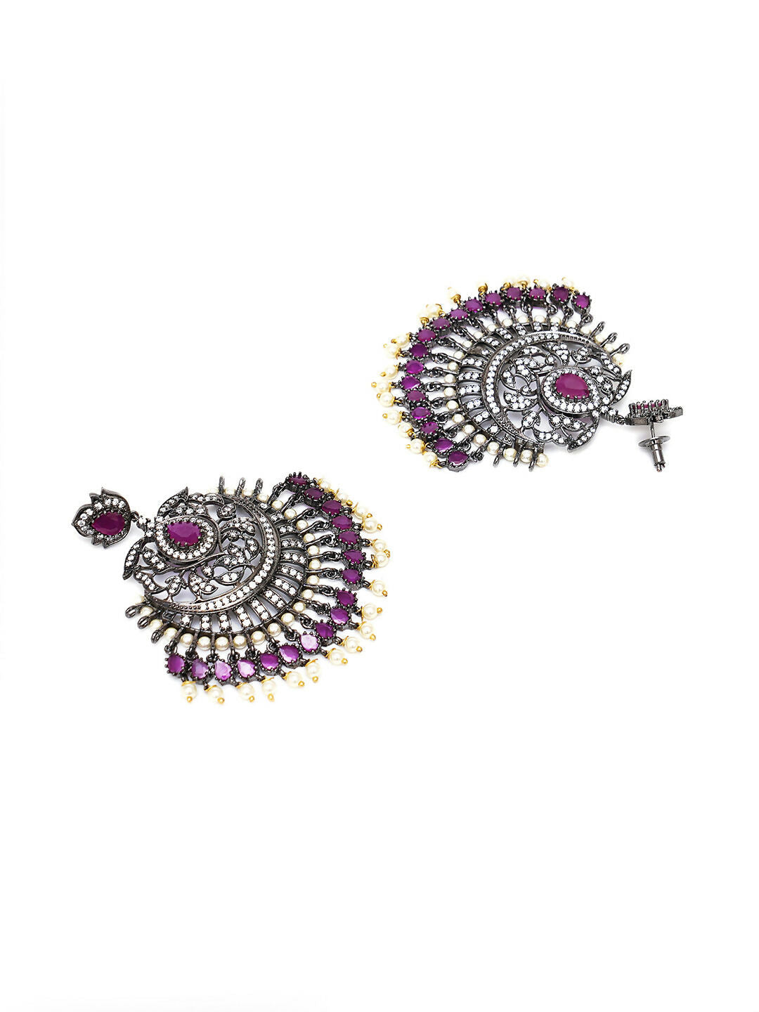 Maroon Silver Plated Earrings- Ruby Raang