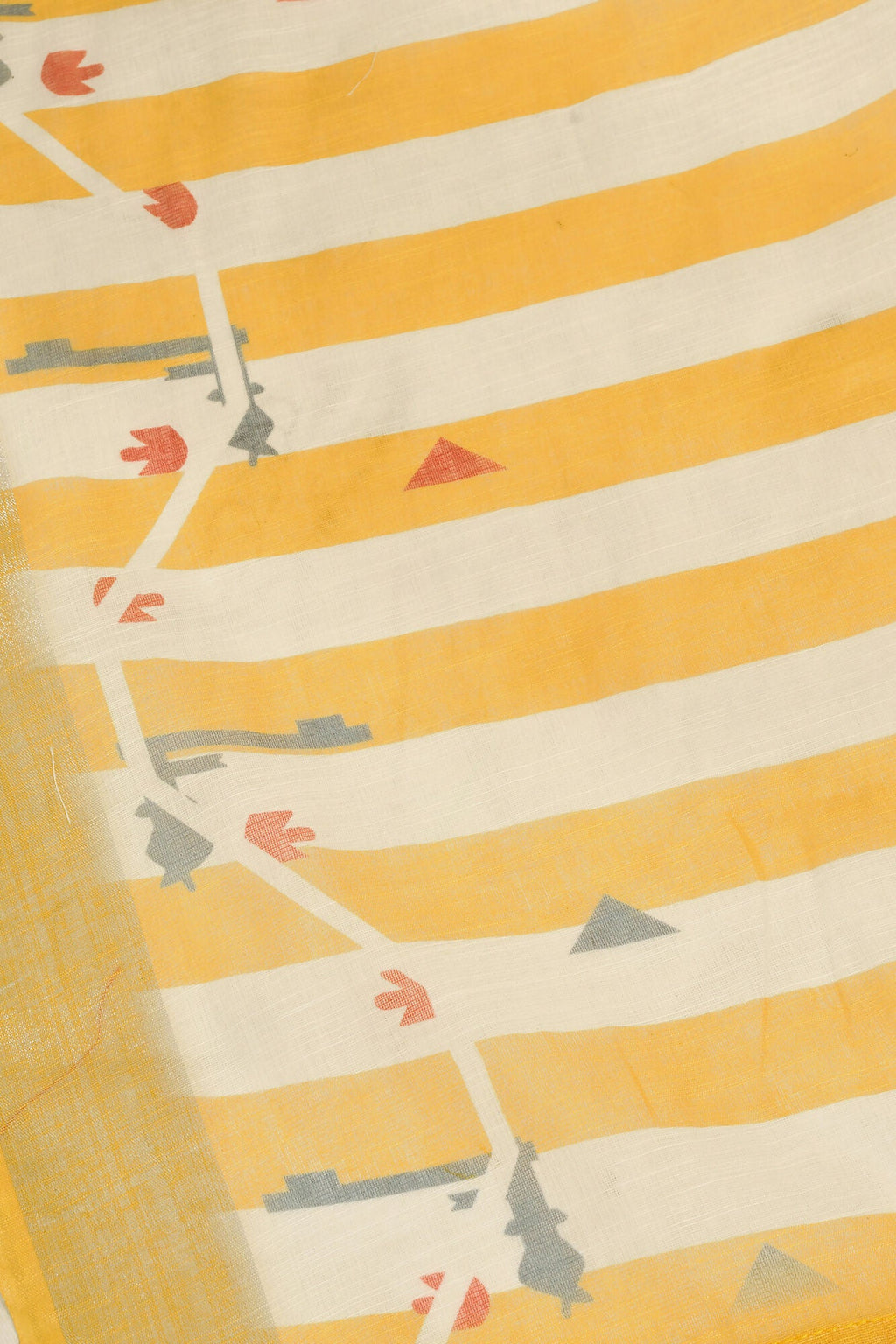 Vastranavya Yellow White Digital Printed Linen Ready To Wear Designer Saree with Unstitched Blouse