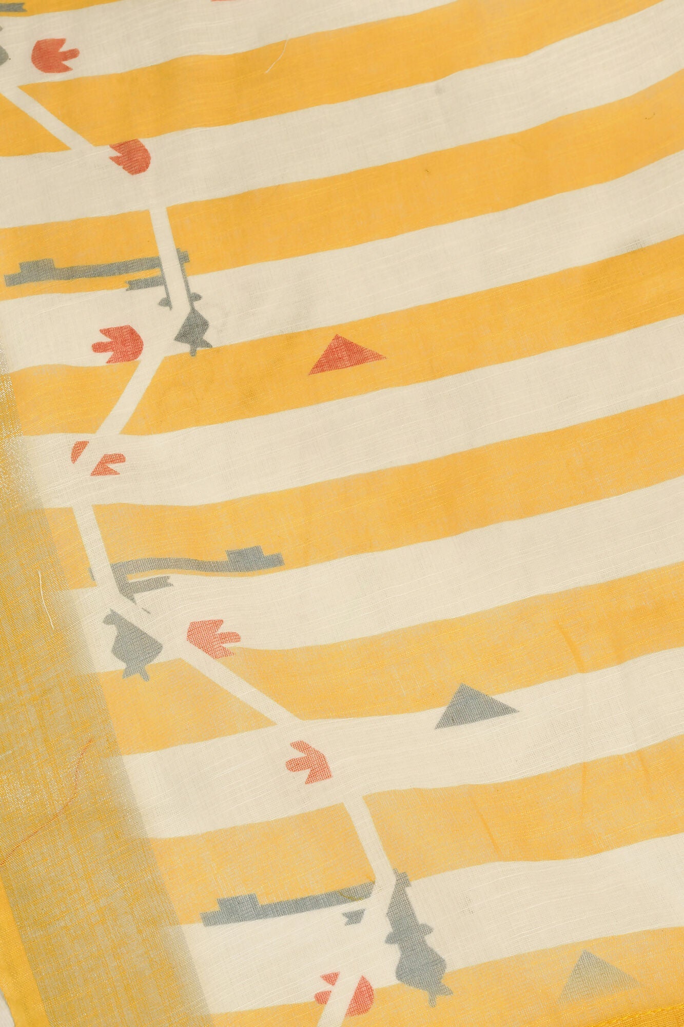 Vastranavya Yellow White Digital Printed Linen Ready To Wear Designer Saree with Unstitched Blouse