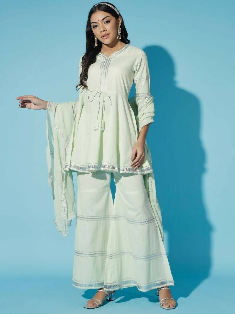 Myshka Women Green Solid Kurta & Palazzos With Dupatta