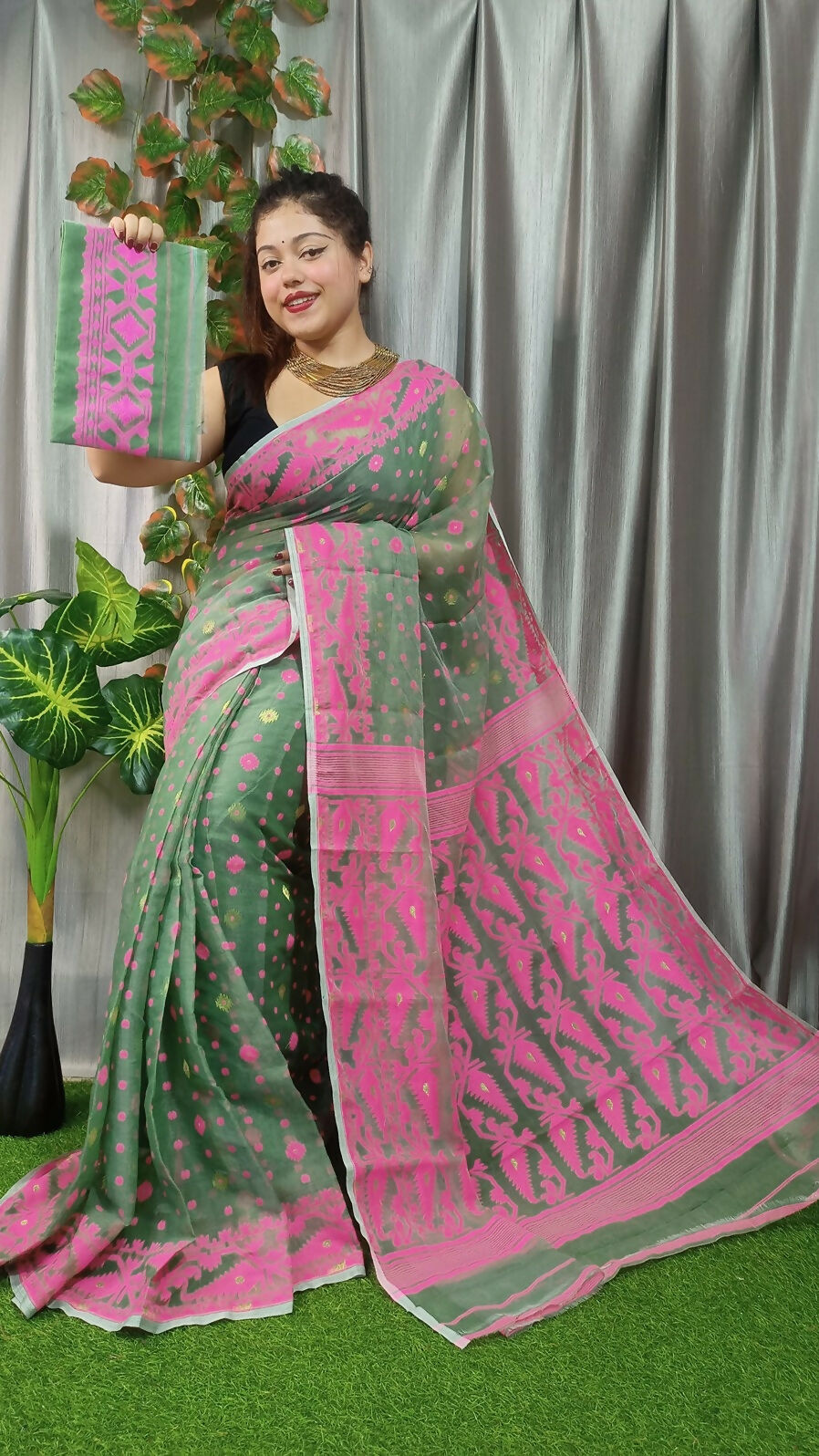 Exclusive Collection Olive Beautiful Jamdani Collection Saree
