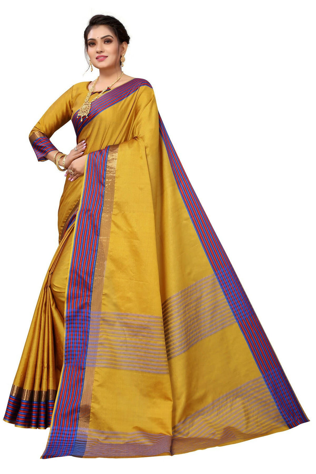 Vamika Ethnic Fire Mustard Cotton Silk Saree