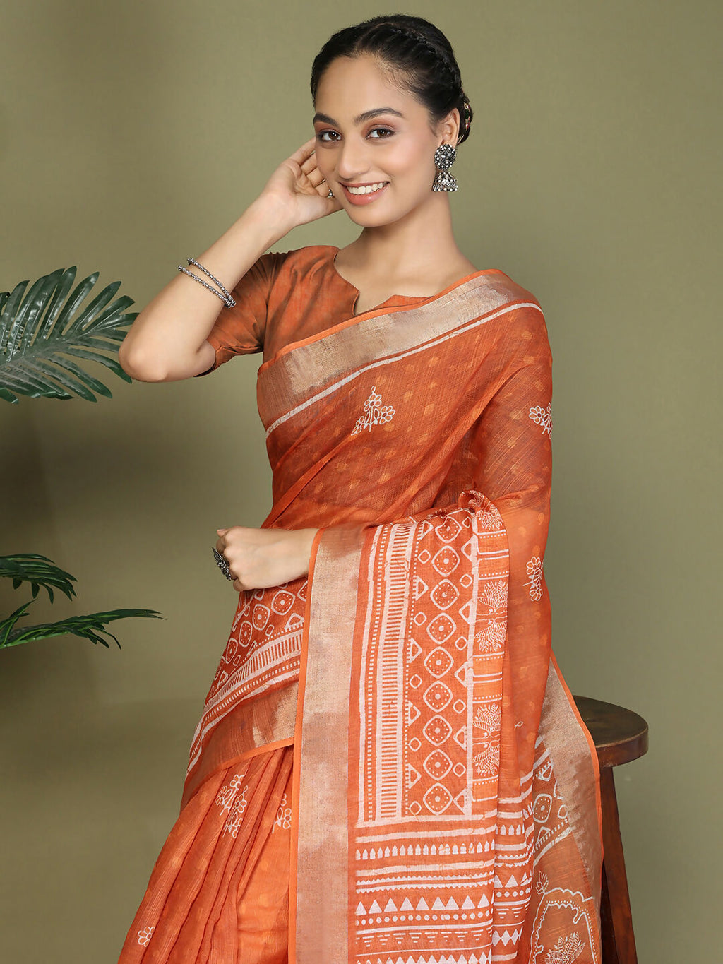 Shree Shyam Fashion Cotton Orange Saree