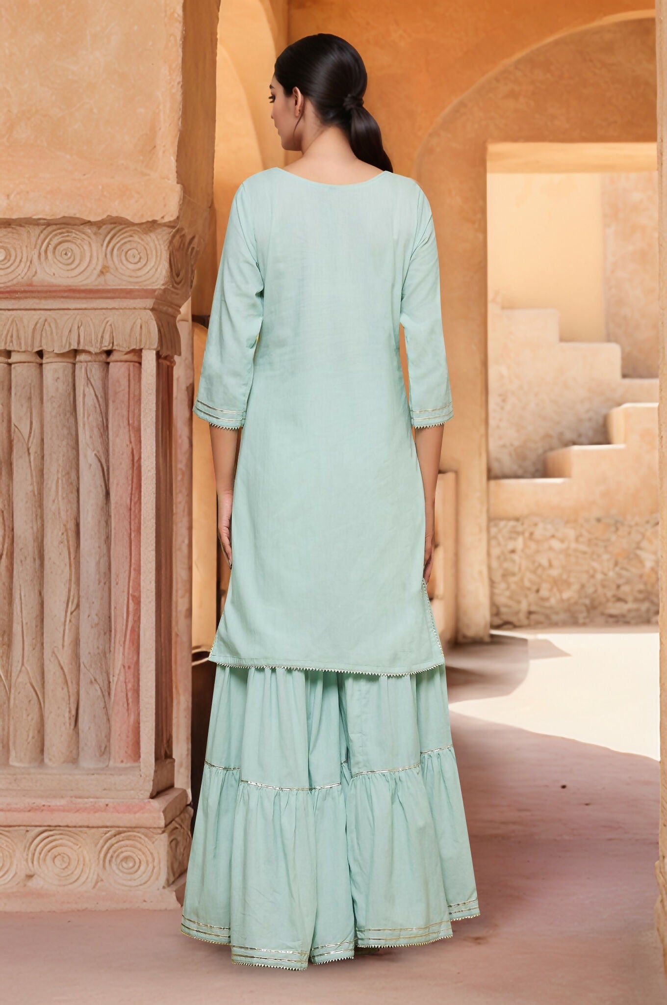Joban Fashion Green Cotton Kurti Sharara Set