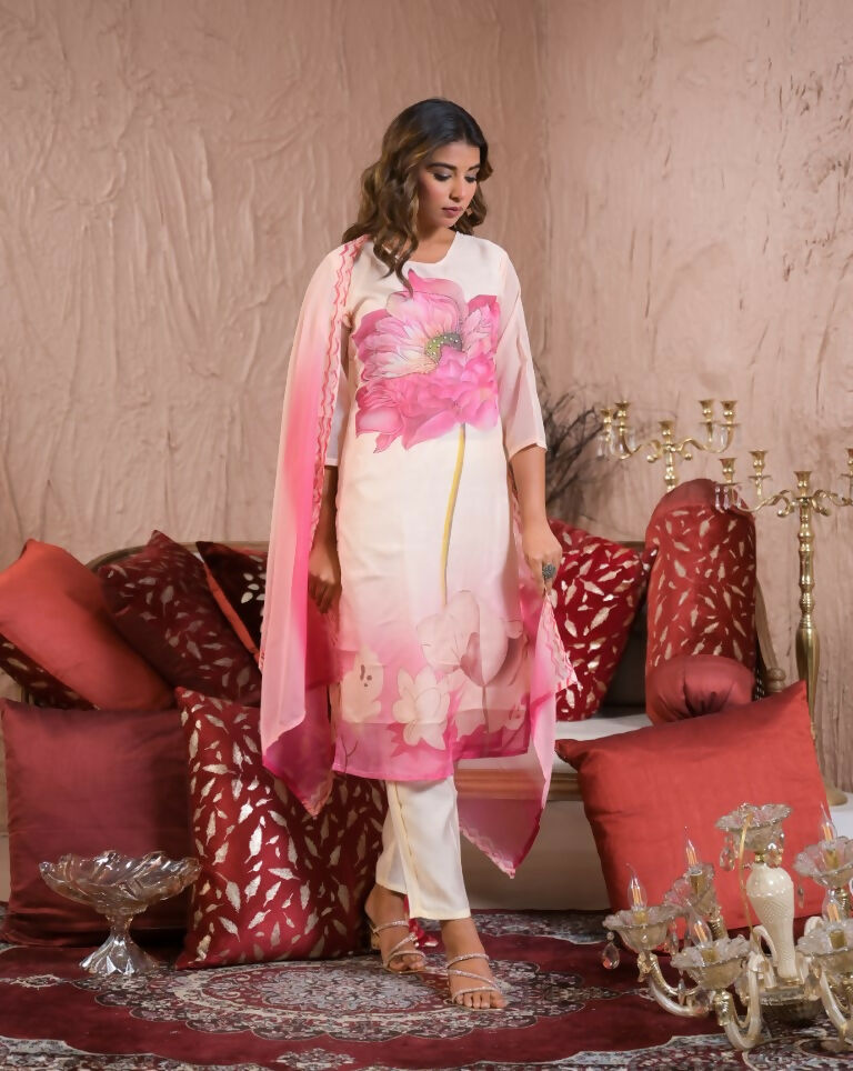 Ethnic Festive Wear Taby Silk White Stitched Suit With Dupatta - Tanisha