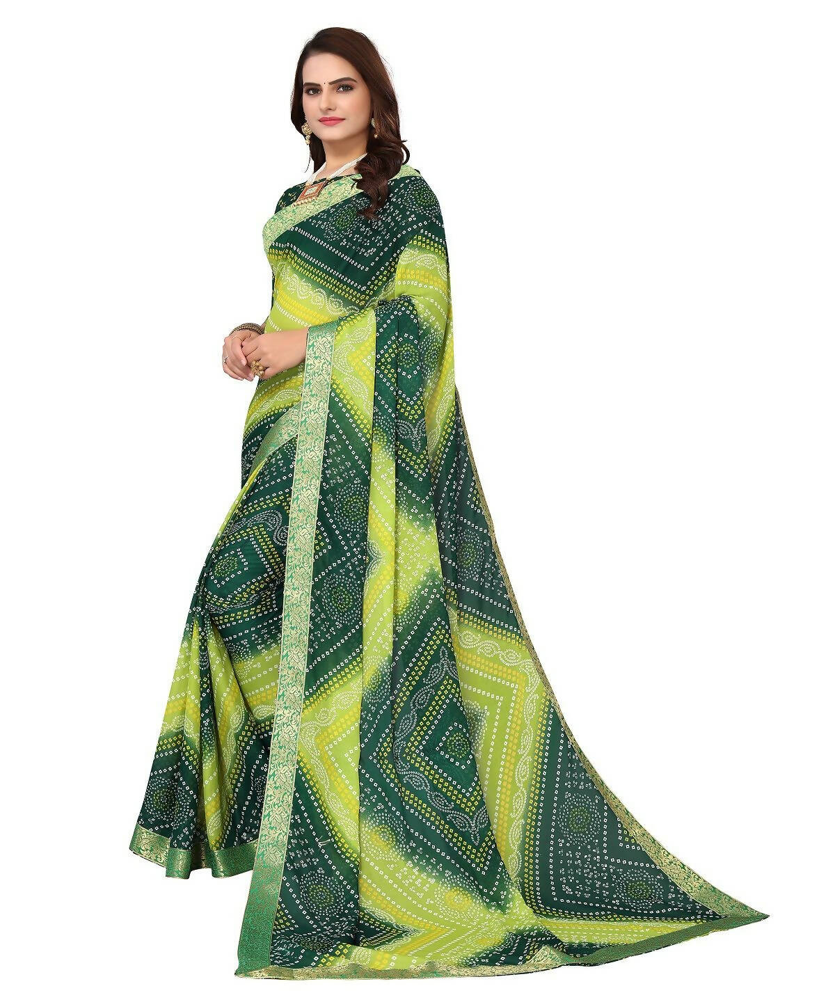 Vamika Green Georgette Printed With Lace Saree (VERA GREEN)