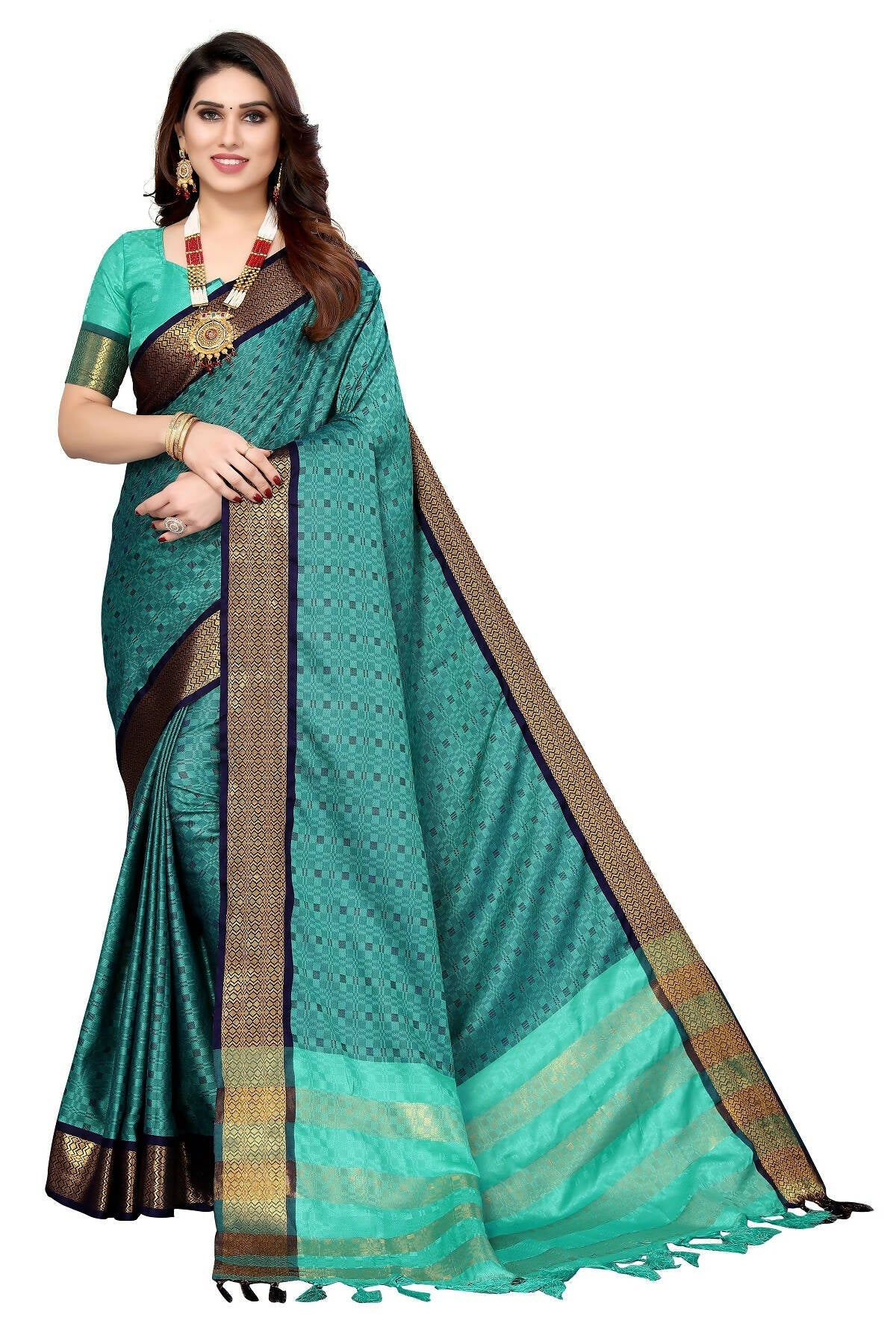 Vamika Weaving Rama Green Cotton Silk Saree