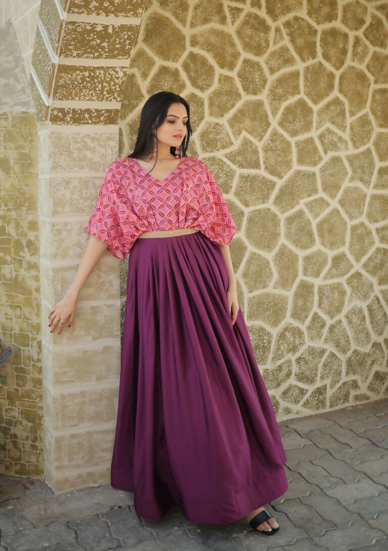 Jyoti Fashion Women's Wine Printed with Sequins Chinon Anarkali Dress