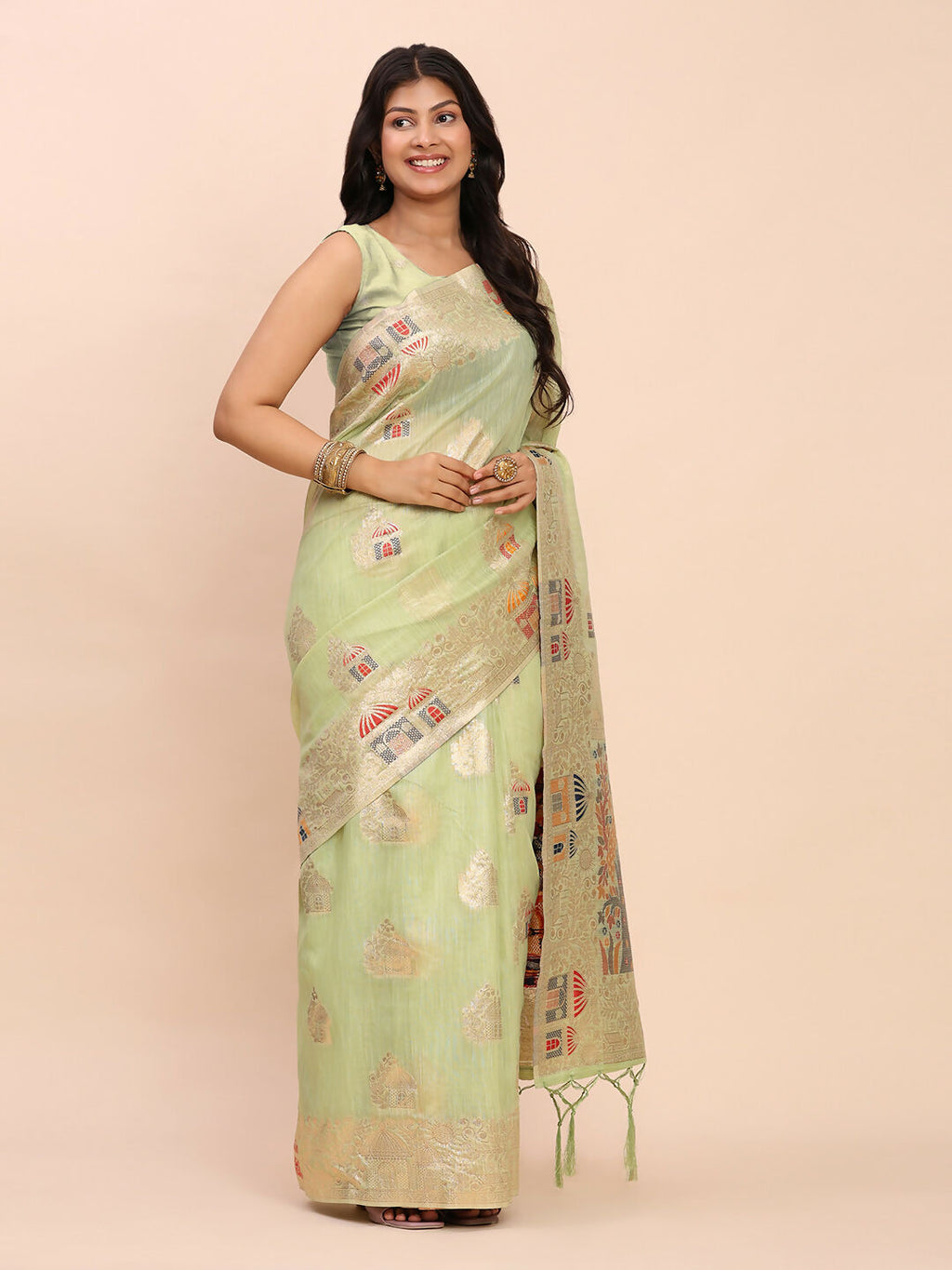 Shree Shyam Fashion Linen Cotton Light Green Saree