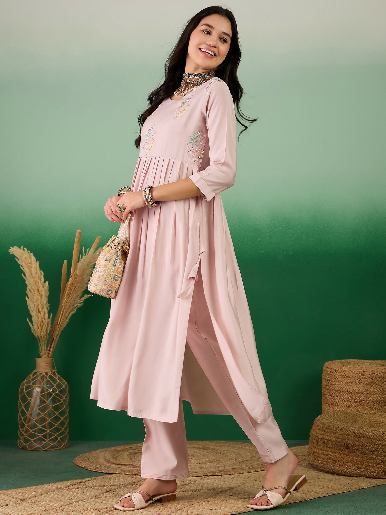Pink Embroidered Muslin Kurta and Trouser - Berlin