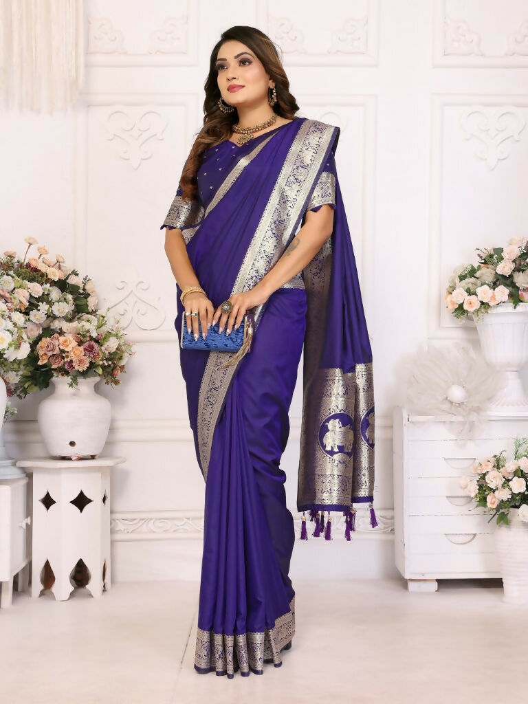 Anaita Purple Banarasi Silk With Beautiful Gala Weaving Saree With Blouse