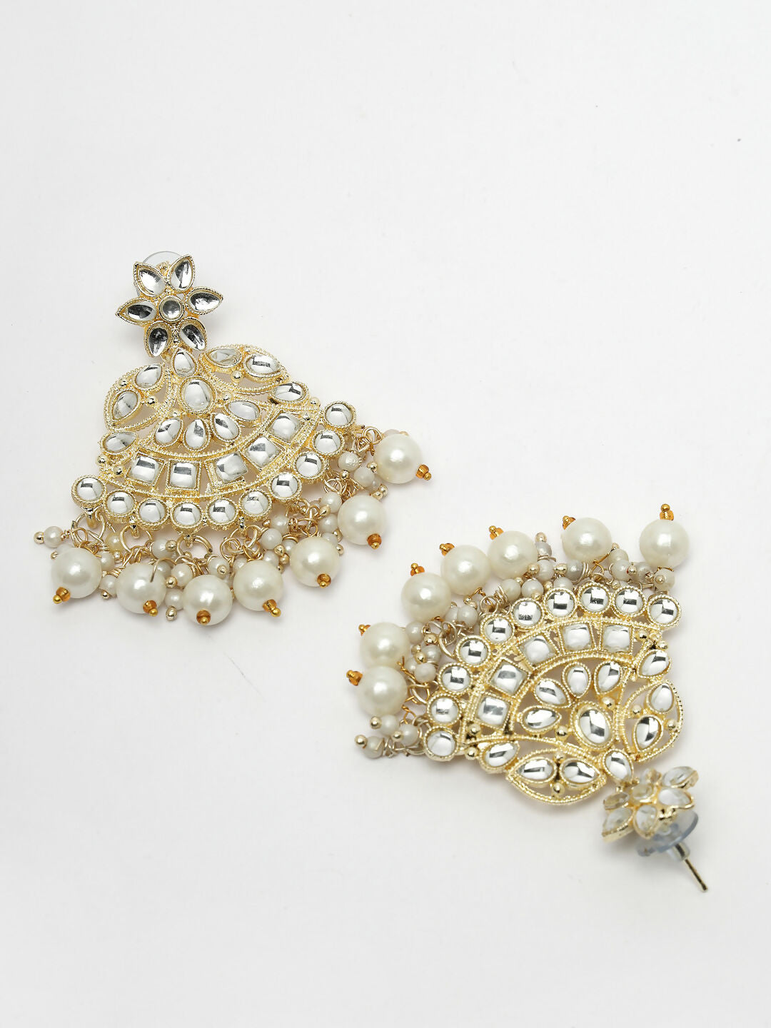 NVR Women's Gold-Polished Kundan-Studded Chandbali Earrings