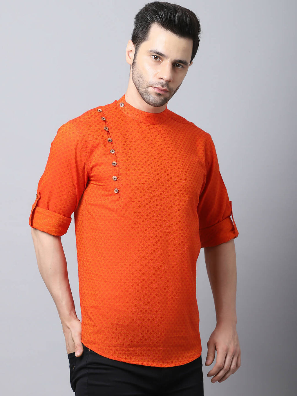 Even Apparels Orange Pure Cotton Men's Kurta With Side Placket