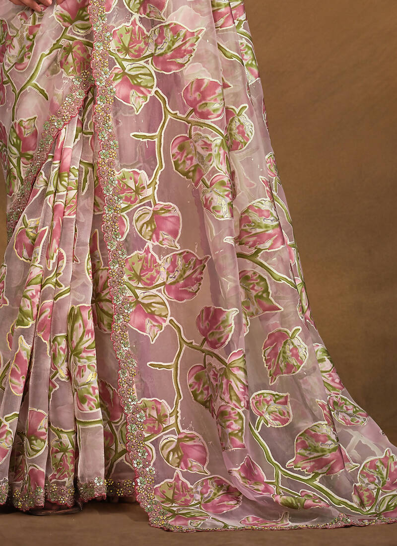 Mauve Burning Tissue Designer Saree with Unstitched Blouse - Norita Mahitha