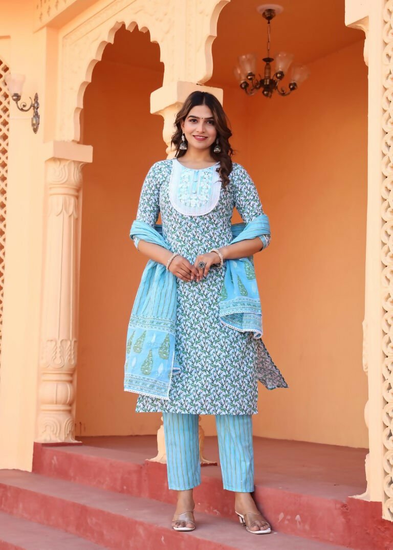 Alvano Women's Kurti with Pant and Dupatta Set for Women's and Girls