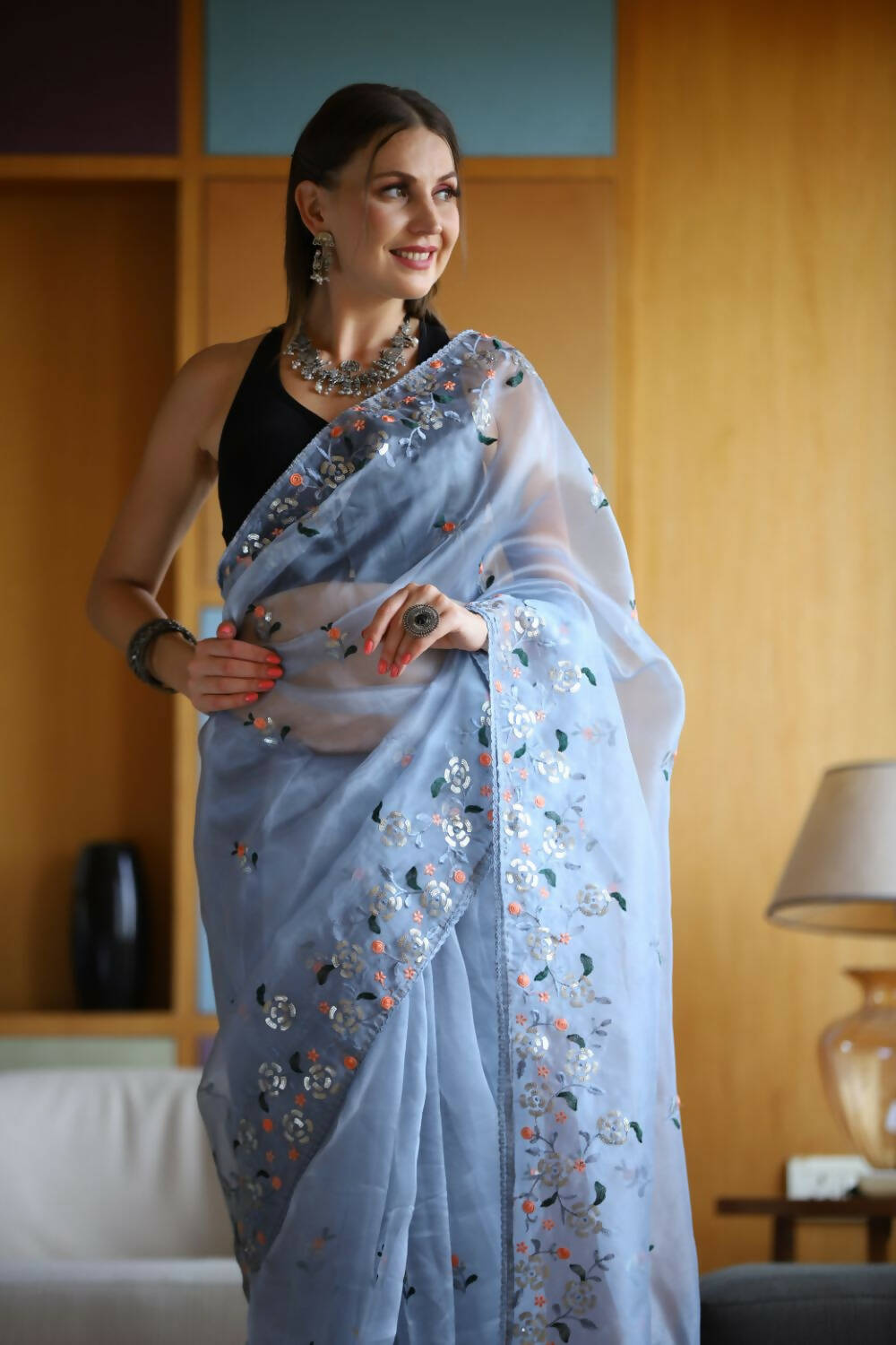 Vamsee Blue Organza Saree