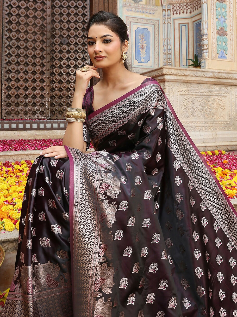 Shree Shyam Fashion Wine Silk Saree