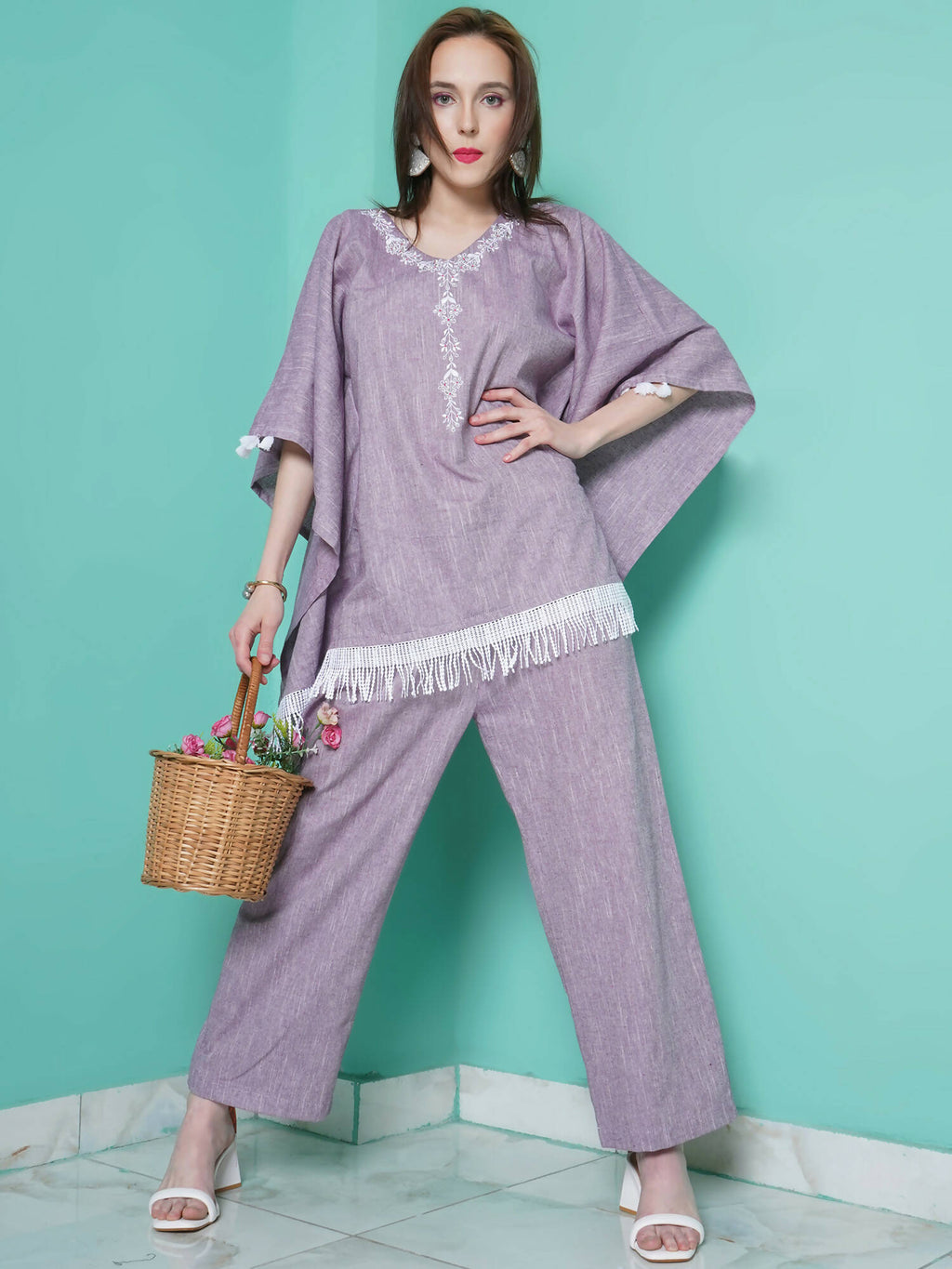 Women Republic Purple Cotton Kafttan With Palazzo