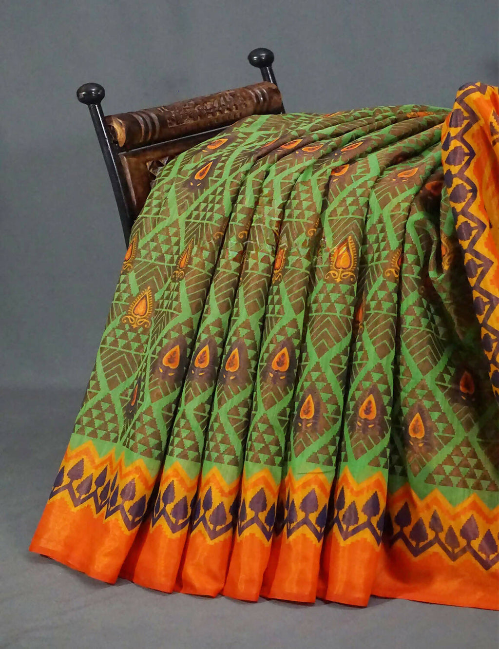 Parrot Green Printed Cotton Brasso Saree By Gayathri Reddy Designer Studio