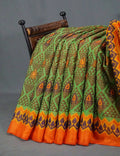 Parrot Green Printed Cotton Brasso Saree By Gayathri Reddy Designer Studio