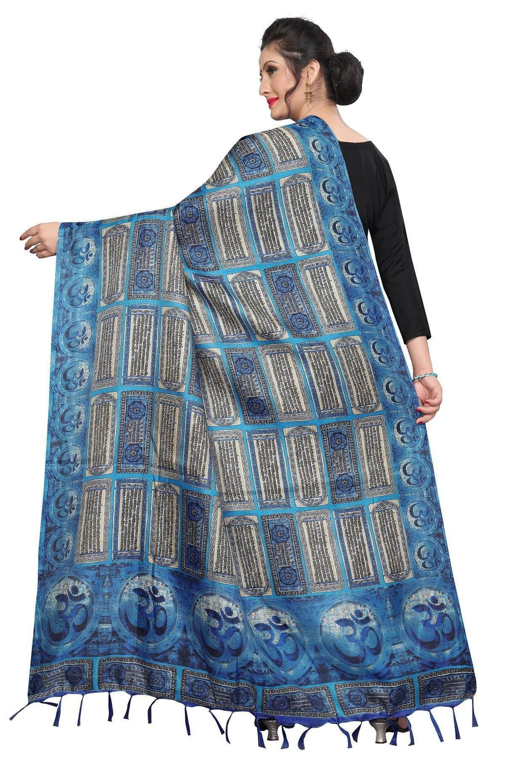 Vamika Blue Printed OM Designed Khadi Bhagalpuri Dupatta